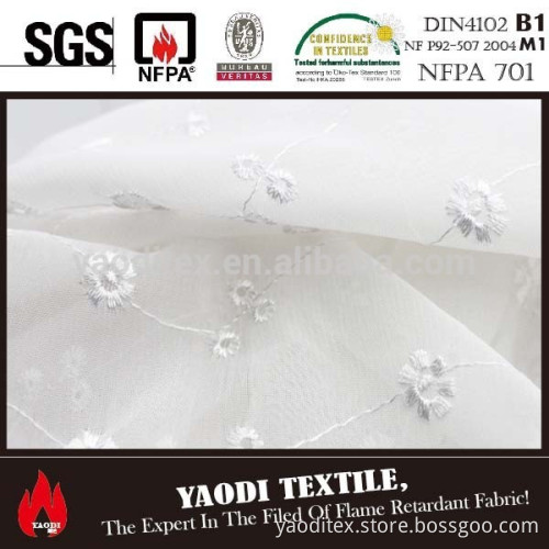 Best sale chinese fire retardant embroidery lace curtain fabric for sale